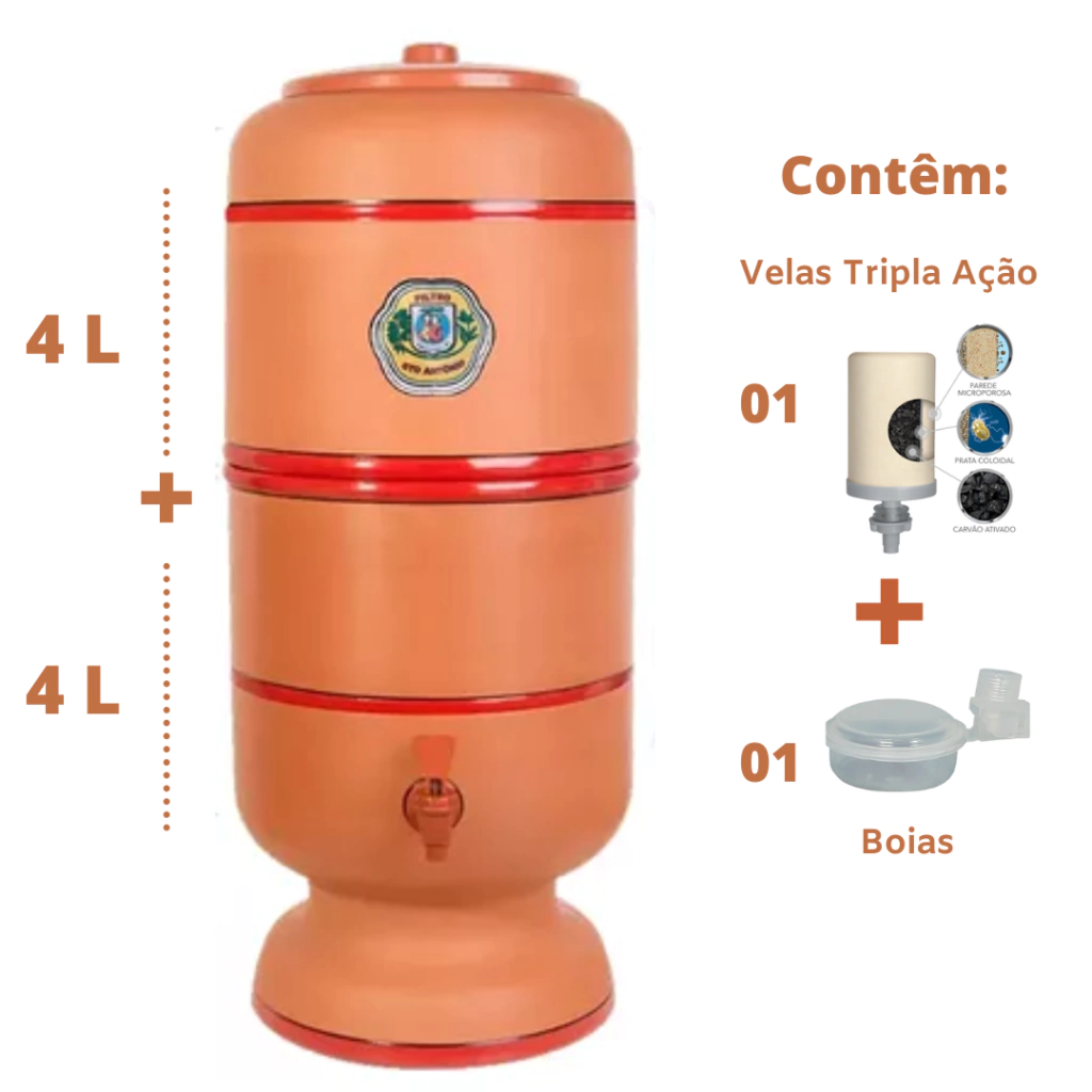 Filtro de Barro Santo Antônio - 4 litros + 1 vela Tripla Ação
