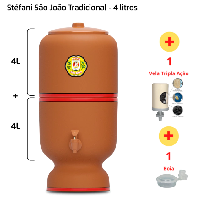 Filtro São João - 4 litros - 1 vela + 1 vela Tripla Ação