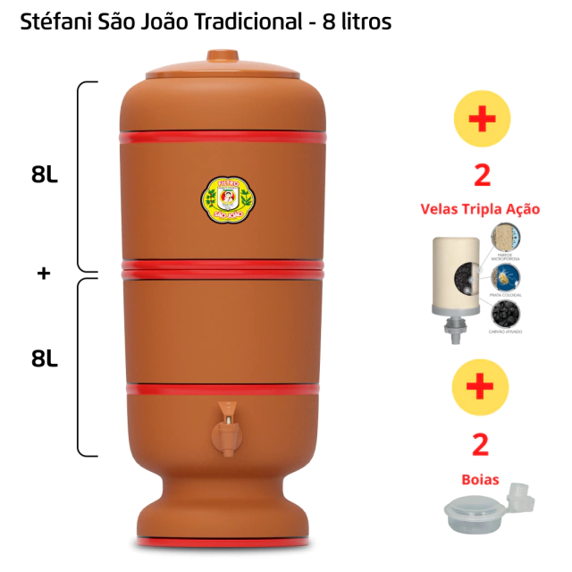 Filtro São João - 8 litros - 2 velas + 2 velas Tripla Ação